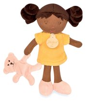 Rongybaba kisbabáknak Mrs Vanilla My First Doll Jolijou 21 cm sárga ruhácskában kutyussal puha textilanyagból 0 hó-tól JJ6005