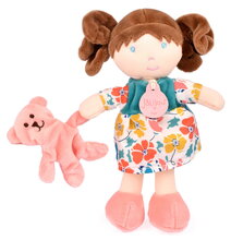 Bábika pre bábätká Mrs Petunia My First Doll Jolijou 20 cm vo vzorovaných šatách so psíkom z jemného textilu od 0 mes JJ6062