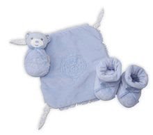 Plyšový medvedík pre najmenších Perle-Gift Set Kaloo s hrkálkou a topánkami modrý