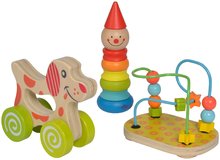 Fa készségfejlesztő szett Educational Set Eichhorn labirintus toronyépítő bohóc és guruló kutyus 12 hó-tól