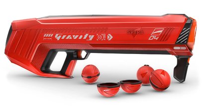 Vodný granátomet s farebným LED displejom SpyraGravity Blue Spyra s integrovanou batériou s USB-C nabíjaním a 4 vodné granáty s dostrelom 16 m SPGR1B