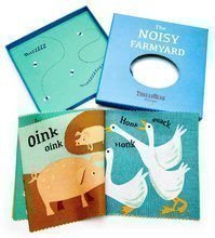 Textilná knižka Noisy Farmyard Rag Book ThreadBear s 12 domácimi zvieratkami 100% jemná bavlna v darčekovom balení od 0 mes