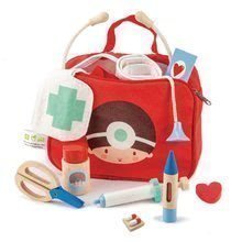 Geantă medicală roșie Doctors and Nurses Tender Leaf Toys cu instrumente medicale din lemn cu 12 părți