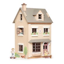 Drevený mestský domček pre bábiku Foxtail Villa Tender Leaf Toys 12 dielov, vybavený s nábytkom, výška 71 cm