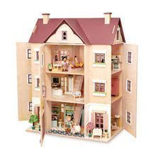 Drevený domček pre bábiku Fantail Hall Tender Leaf Toys 3 poschodový s terasami s rastlinami a lavičkou 72*40*97 cm TL8126