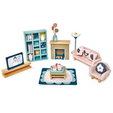 Mobilier din lemn pentru camera de zi Dovetail Sitting Room Set Tender Leaf Toys cu echipamente și accesorii complete