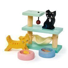 Pisicuțe din lemn Pet Cats Set Tender Leaf Toys cu mobilă de pisică și boluri