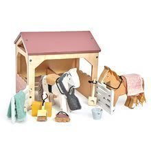 Grajd din lemn cu cai The Stables Tender Leaf Toys cu pătura și accesorii