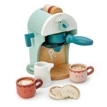 Cafenea din lemn Cappuccino Babyccino Maker Tender Leaf Toys cu două căni și biscuiți cu lapte