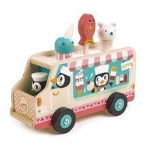 Vehicul de înghețată din lemn Penguin's Gelato Van Tender Leaf Toys cu pinguin și înghețate de la 18 luni