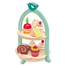 Cofetărie din lemn Birdie Afternoon Tea stand Tender Leaf Toys cu prăjituri și sandwich-uri