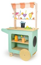 Bar de plajă din lemn cu băuturi Drinks Trolley Tender Leaf Toys 27 accesorii cu tablă pentru scris cu creta de la 3 ani