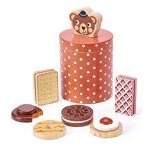 Dřevěná nádoba s sušenkami Bear's Biscuit Barrel Tender Leaf Toys 6 druhů sladkostí