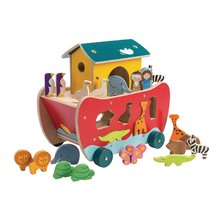 Fa Noé bárkája Noah's Shape Sorter Ark Tender Leaf Toys 23 darabos, figurákkal, szétszedhető 18 hó-tól