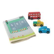 Drevené mestské autá Town Playmat Tender Leaf Toys na plátenej mape a s doplnkami