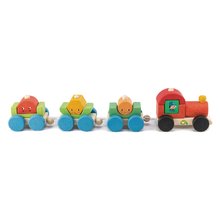 Drevený skladací vláčik Happy Train Tender Leaf Toys 14-dielna súprava s 3 vozňami a geometrickými tvarmi od 18 mes