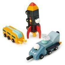 Drevené kozmické autá Space Race Tender Leaf Toys trojdielne skladacie kombinovateľné