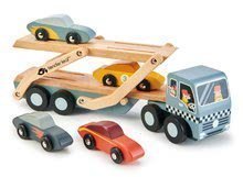 Drevený kamión Car Transporter Tender Leaf Toys s pohyblivou plošinou a 4 autíčkami 52*8*13 cm TL8346