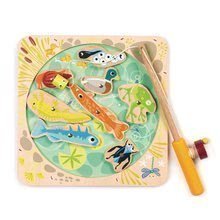 Pescar magnetic din lemn Pond Dipping Tender Leaf Toys cu tijă de pescuit și cu 8 animăluțe magnetice în lacul de pește