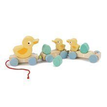 Trenuleț tractabil din lemn Pull Along Ducks Tender Leaf Toys cu rățuște și ouă de la 18 luni