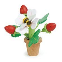 Tufiș de căpșună din lemn în ghiveci de floare Strawberry Flower Pot Tender Leaf Toys joc de construit magnetic cu albinuță