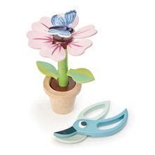 Drevená kvetinka v kvetináči Blossom Flowerpot Tender Leaf Toys rozoberateľná s motýľom a nožničkami