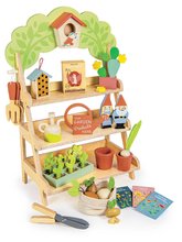 Grădină din lemn Garden Centre Tender Leaf Toys cu căsuță pentru păsări unelte și ghivece de la 3 ani