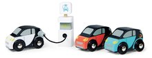 Mașini electrice din lemn Smart Car Set Tender Leaf Toys cu stașie de încărcare și 3 mașini de la 18 luni