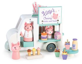 Dřevěné autíčko s mléčným barem Kitty´s Milkshake Van Tender Leaf Toys s 3 figurkami kočiček