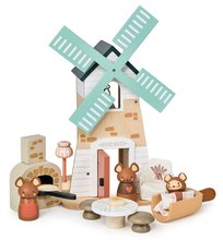 Moară de vânt din lemn Penny Windmill Tender Leaf Toys cu cuptor pentru pâine și 3 figurine șoricei de la 3 ani