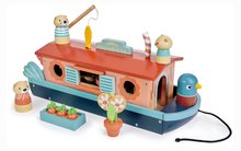 Drevená loďka Little Otter Canal Boat Tender Leaf Toys s 3 figúrkami vydier a 14 doplnkami od 3 rokov TL8389