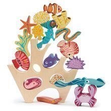 Recif de corali din lemn Stacking Coral Reef Tender Leaf Toys cu 18 pești și animale marine de la 18 luni