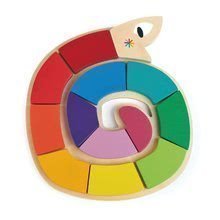 Dřevěný stočený had Colour Me Happy Tender Leaf Toys 12 barevných tvarů se znaky