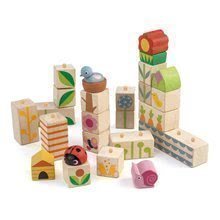 Cuburi din lemn cu atmosferă de grădină Garden Blocks Tender Leaf Toys cu imagini vopsite 24 de bucăți de la 18 luni