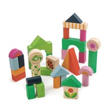 Dřevěné kostky na venkově Courtyard Blocks Tender Leaf Toys s malovanými obrázky, 34 dílů v kapse od 18 měsíců