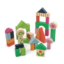 Cuburi de lemn la țară Courtyard Blocks Tender Leaf Toys cu imagini pictate 34 de piese în săculeț de la 18 luni