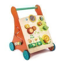 Premergător din lemn grădină Baby Activity Walker Tender Leaf Toys cu diferite funcții și cuburi de la 18 luni