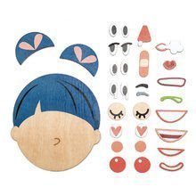 Cap de jucărie asamblabilă din lemn What's Up? Tender Leaf Toys set cu 32 de părți cu accesorii pentru exprimarea sentimentelor