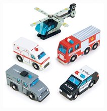 Drevené záchranárske vozidlá Emergency Vehicles Tender Leaf Toys 5 druhov autíčok od 3 rokov TL8662