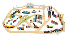 Cale ferată alpină din lemn Mountains View Train Set Tender Leaf Toys călătorie în jurul lumii prin orașe și munți 58 de piese și accesorii