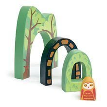 Tunel de munte din lemn Forest Tunnels Tender Leaf Toys 3 feluri și cu bufniță mică în mijloc