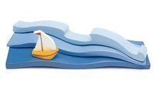 Ocean din lemn Blue Water Tender Leaf Toys cu trei valuri și barcă