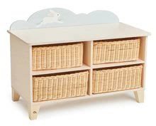 Drevená skrinka so zajačikom Bunny Storage Unit Tender Leaf Toys so 4 odkladacími košmi z úpletu 70*35*51 cm TL8820