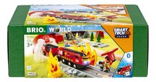 Drevená vláčikodráha s požiarnym vlakom Fire Rescue Set Smart Tech Sound BRIO so zvukom a svetlom a interaktívne prvky s pripojením na aplikáciu 41 di