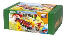 Drevená vláčikodráha s požiarnym vlakom Fire Rescue Set Smart Tech Sound BRIO so zvukom a svetlom a interaktívne prvky s pripojením na aplikáciu 41 di