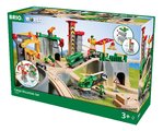 Drevená vláčikodráha s magnetickým žeriavom v horách Cargo Mountain Set BRIO 49 dielov s nákladným výťahom vláčikom a helikoptéra s autíčkom a 2 figúr