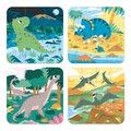 Puzzle v kufríku 4v1 Dinosaury Dinosaurs Janod 6-9-12-16 dielov od 24 mes