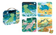 Puzzle v kufríku 4v1 Dinosaury Dinosaurs Janod 6-9-12-16 dielov od 24 mes
