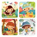 Puzzle v kufríku 4v1 Ročné obdobia The 4 Seasons Janod 6-9-12-16 dielov od 24 mes