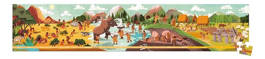 Puzzle v kufríku Pravek Prehistory Frieze Janod panoramatické 100 dielov od 6 rokov